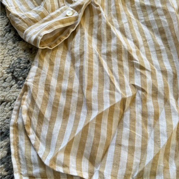 J. Jill Love Linen Tan Stripe Shirt top Long Sleeve Relaxed Fit Coastal Grandma - Picture 9 of 9